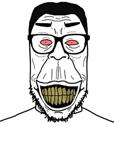 chudjak, markiplier soyjak, chudplier, redrawn chudplier, redrawn plier, bloodshot eyes, clenched teeth, cracked teeth, creepy, grin
