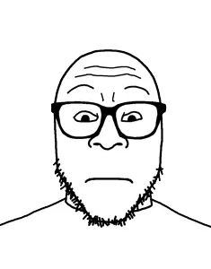 markiplier soyjak, neutralplier, redrawn plier, bald, closed mouth, glasses, neutral, stubble, transparent background, uncolored skin