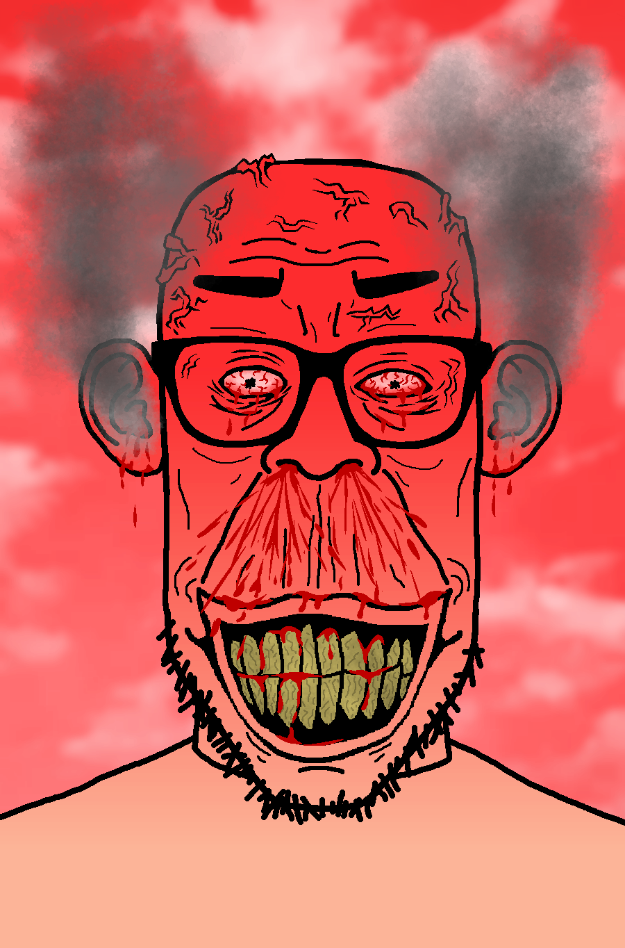 chudjak, markiplier soyjak, chudplier, redrawn chudplier, redrawn plier, angry, bad teeth, beard, blood, blood drip