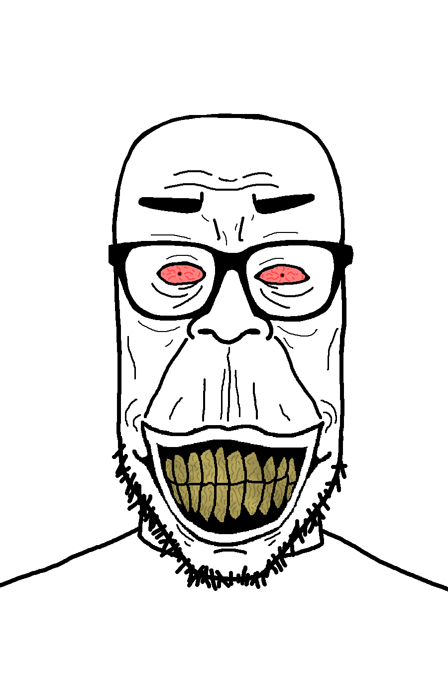 chudjak, markiplier soyjak, chudplier, redrawn chudplier, redrawn plier, bald, beard, bloodshot eyes, full head, glasses