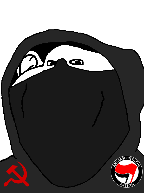 impish soyak ears, anarchism, antifa, balaclava, clothes, commie, communism, ear, german text, hammer and sickle
