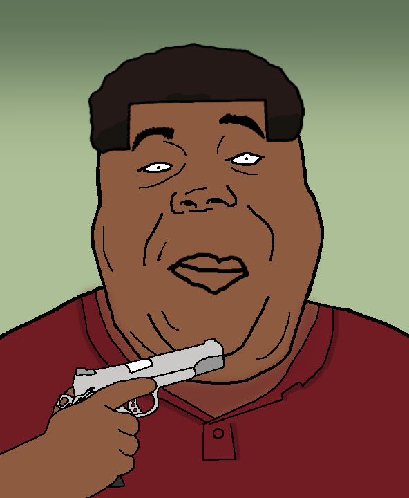 alicia, african american, black skin, closed mouth, dead look, episode, evil, eyes , fat, gradient