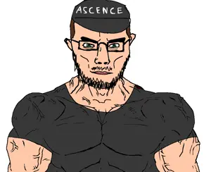 chudjak, chudjak front, muscular chud, beard, brown hair, buff, cap, closed mouth, clothes, glasses
