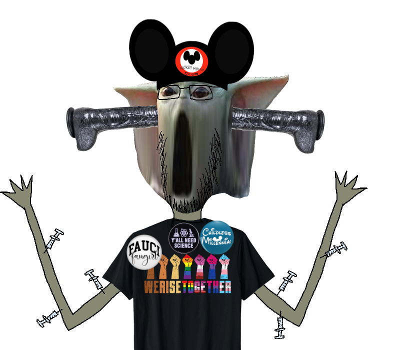 mickey mouse, unknown, baby yoda, bbc, black lives matter, black shirt, dildo, disney, dr. fauci, gaping mouth