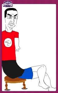 chudjak, chair, chud, full body, gartic phone, nazism, red shirt, sitting, swastika, tall