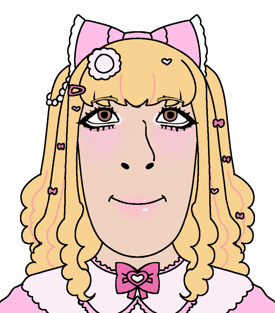 cobson, himeson, gyarujak, blonde hair, bow, brown eyes, closed mouth, dress, female, front view