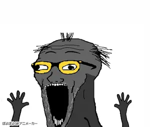 excited soyjak, soyak, wewjak, animated, arm, cleavage, glasses, gray skin, hair, hands