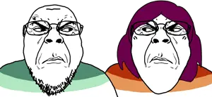 bernd, gapejak, bridget, female gapejak, femjak, punisher face, 2soyjaks, angry, closed mouth, clothes