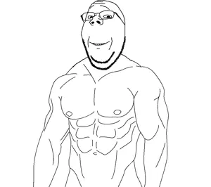 gapejak, wholesome soyjak, arm, buff, glasses, hands, smile, soyjak, stubble, swolesome