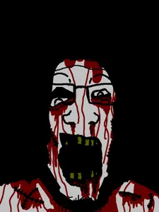 markiplier soyjak, neutralplier, bleed, blood, glasses, horror, neutral, open mouth, rotten teeth, rotting