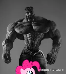 gigachad, pinkie pie, animal, animated, buff, gray skin, hailuo ai, hug, muscles, muscular male