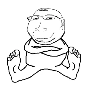 gapejak, massjak, wholesome soyjak, crossed arms, feet, full body, glasses, smile, stubble