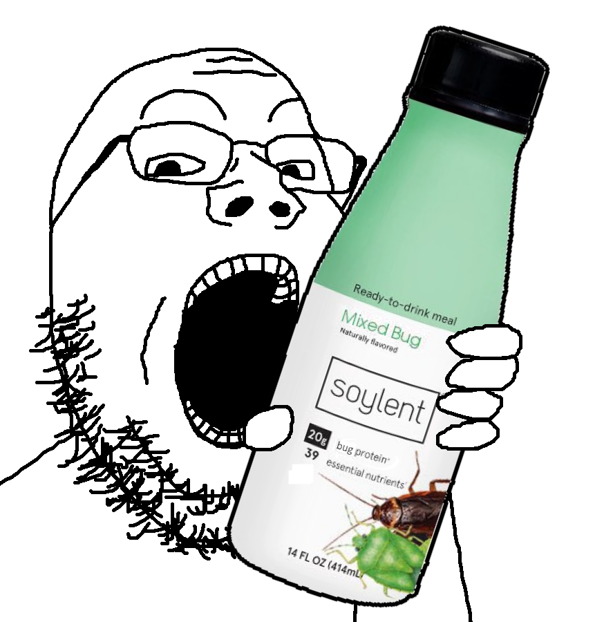 gapejak, animal, arm, bottle, bug, drink, eat the bugs, glasses, hands, holding bottle