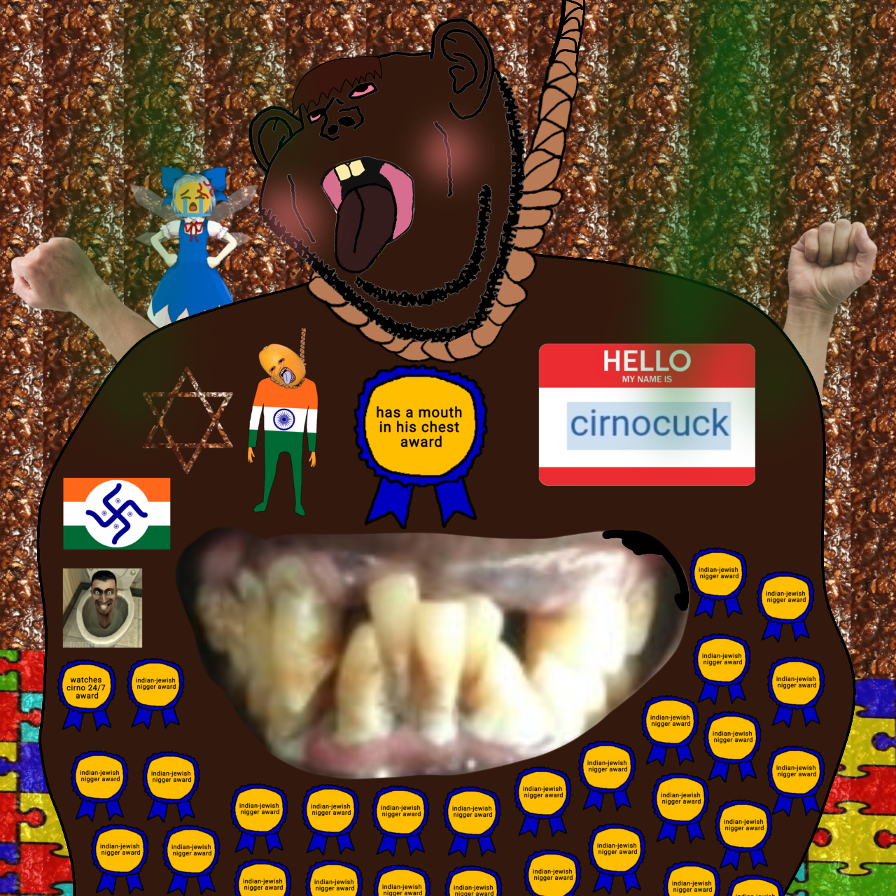 cirno, impish soyak ears, slopjak, 😭💢, ack, anime, autism, autistic, award, beard