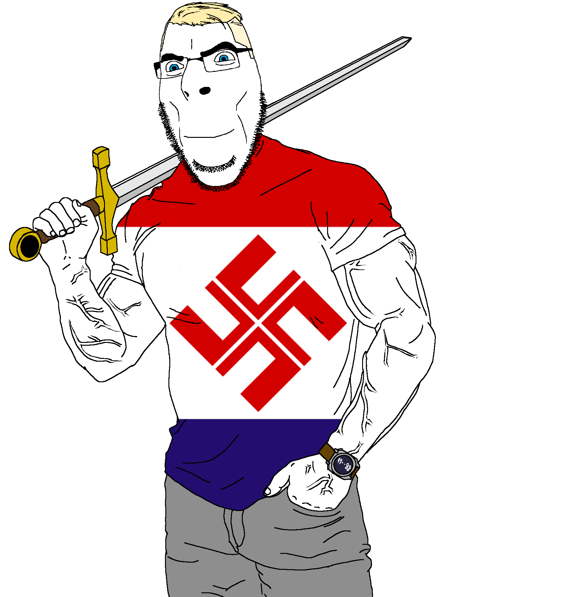cobson, aryan, a10 eyes, arm, blonde hair, blue eyes, buff, closed mouth, clothes, full body
