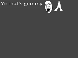 cobson, brimstone, coal, eyebrows, gemmy, glasses, gray background, hands, open mouth, praying