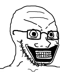 soyak, skibidi soyjaks, glasses, gums, hair, happy, open mouth, skibidi, soyjak, stretched mouth