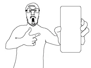 unknown, forehead lines, neckbeard, phone, pointing, shocked, showing phone, showing something, soyjak, stubble