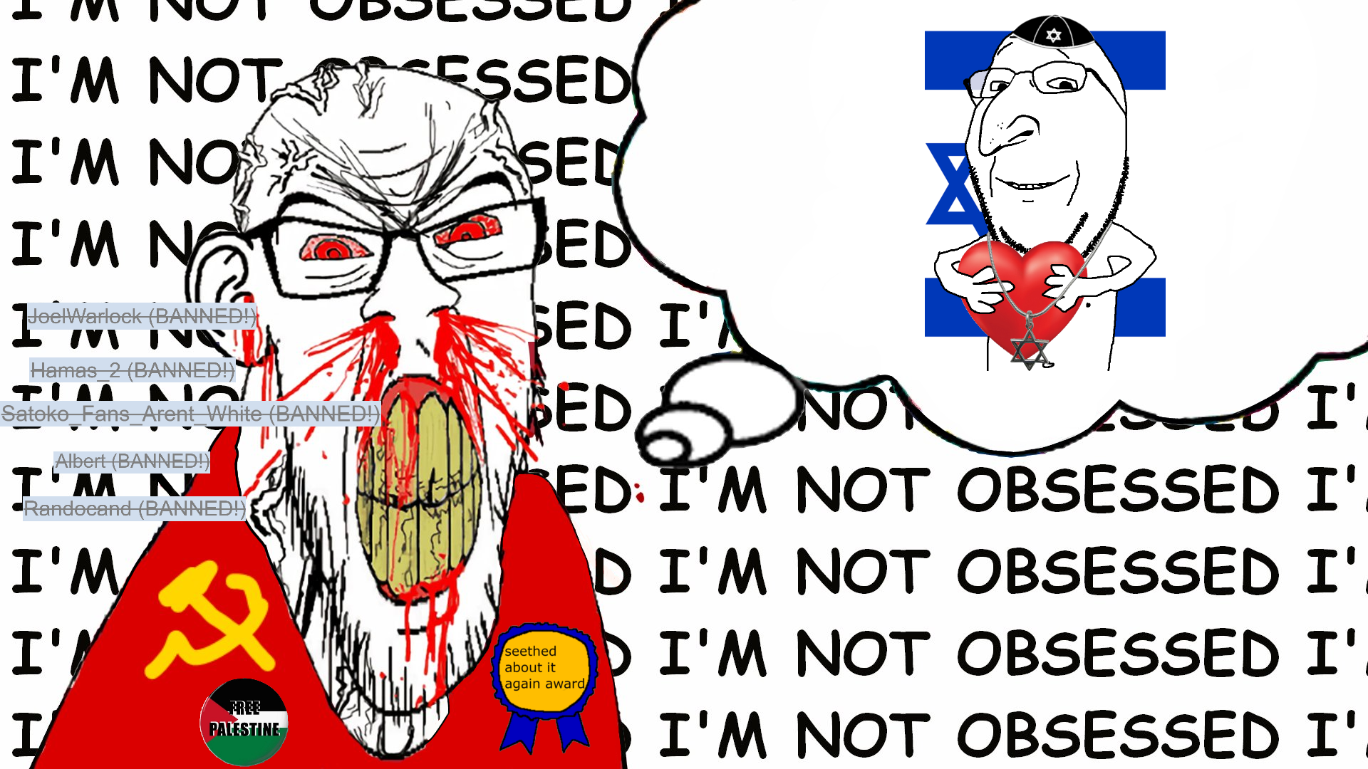 feraljak, gapejak, feralrage, wholesome soyjak, angry, arm, award, badge, ban, banned