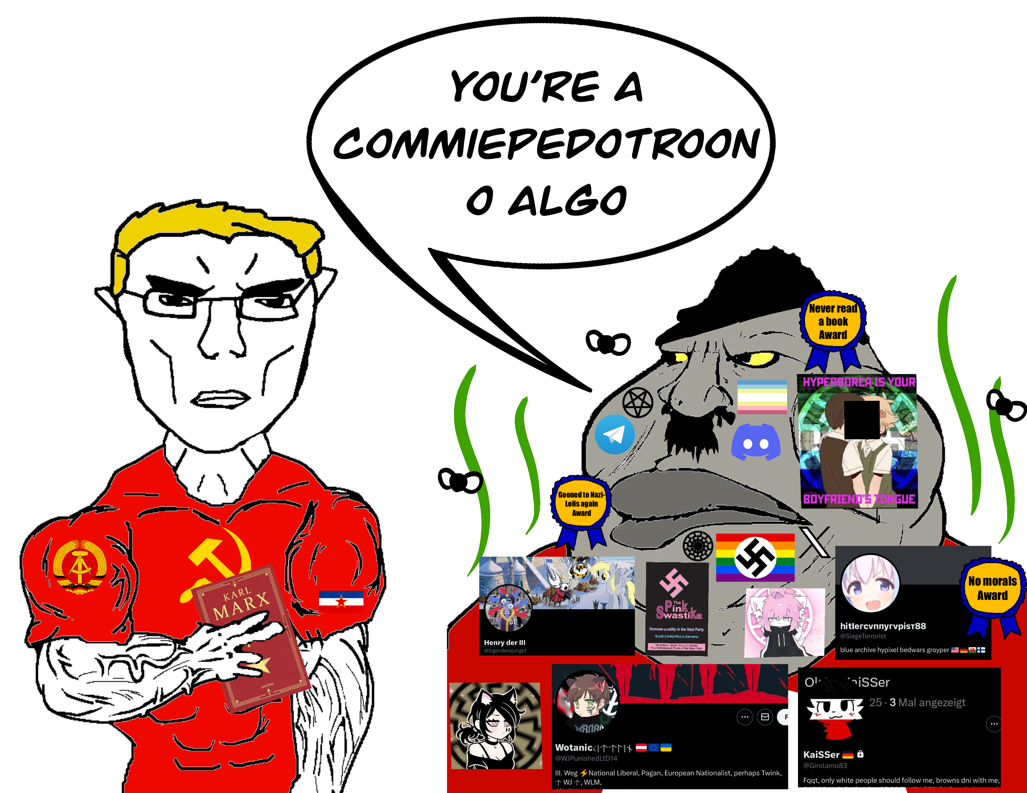 chudjak, unbotheredchud, adolf hitler, blonde hair, buff, communism, das kapital, ddr, east germany, femboy