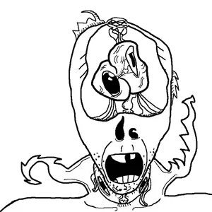 casnatus, body horror, brain, creepy, crooked teeth, eye, open mouth, teeth, tentacle
