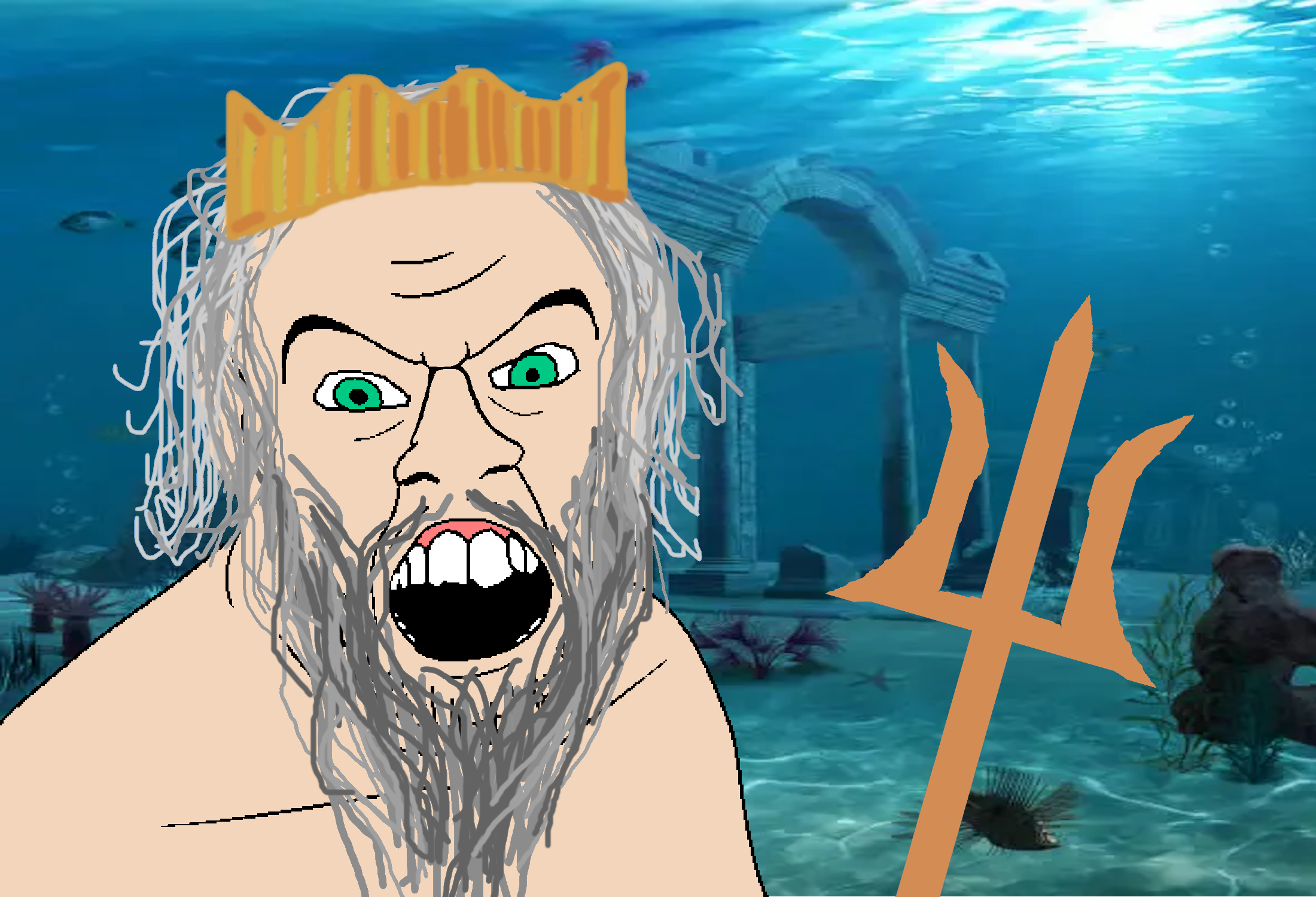 feraljak, godjaks, ancient greece, angry, atlantis, crown, god, greece, greek mythology, green eyes