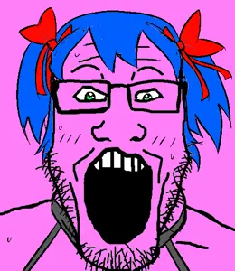 bury pink gril, markiplier soyjak, /s4s/, 4chan, blue hair, bowtie, female, glasses, green eyes, hair