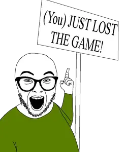 abortion lover, clothes, green shirt, pointing, pointing up, sign, text, the game, white skin, you just lost the game