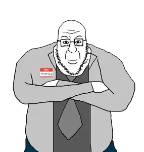 blartjak, blue pants, closed mouth, clothes, coat, collared shirt, crossed arms, doctor, dr. snopestein, glasses