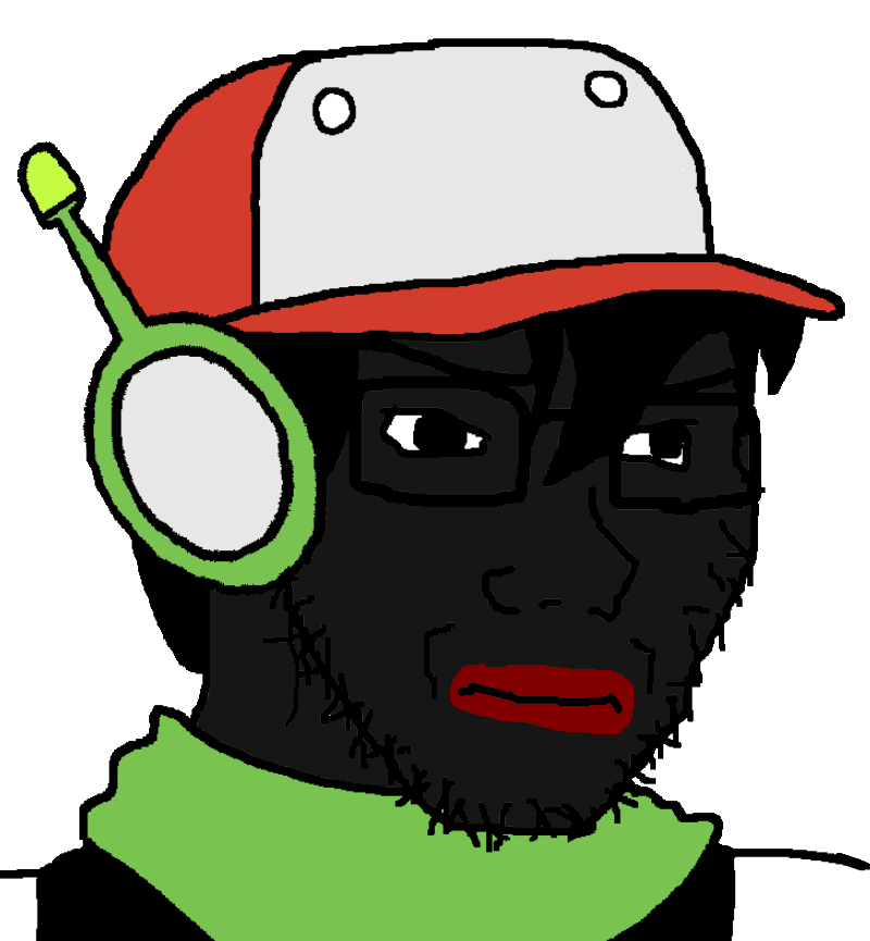quote, soyak, beard, black eyes, black glasses, black sclera, black shirt, black skin, blackface, cave story