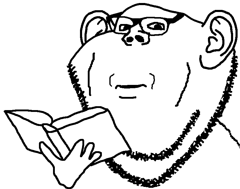 impish soyak ears, 1soyjak, bald, book, closed mouth, ear, front view, glasses, hand, holding book