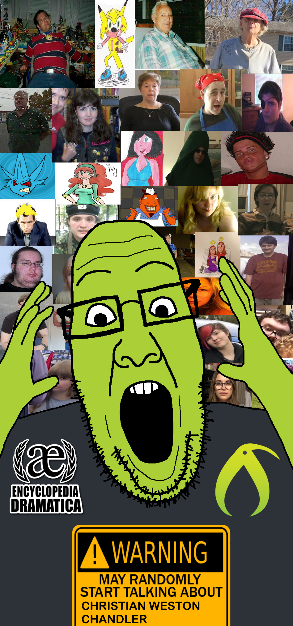 sonichu, ppp, bald, beard, black shirt, chris-chan, clothes, encyclopedia dramatica, glasses, green skin