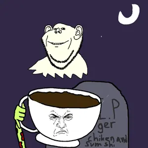 a ghost impjak flying over an undead aombie holding an angry cup of coffee.png