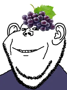 impjak wearing a purple shirt with grapes on his head.png