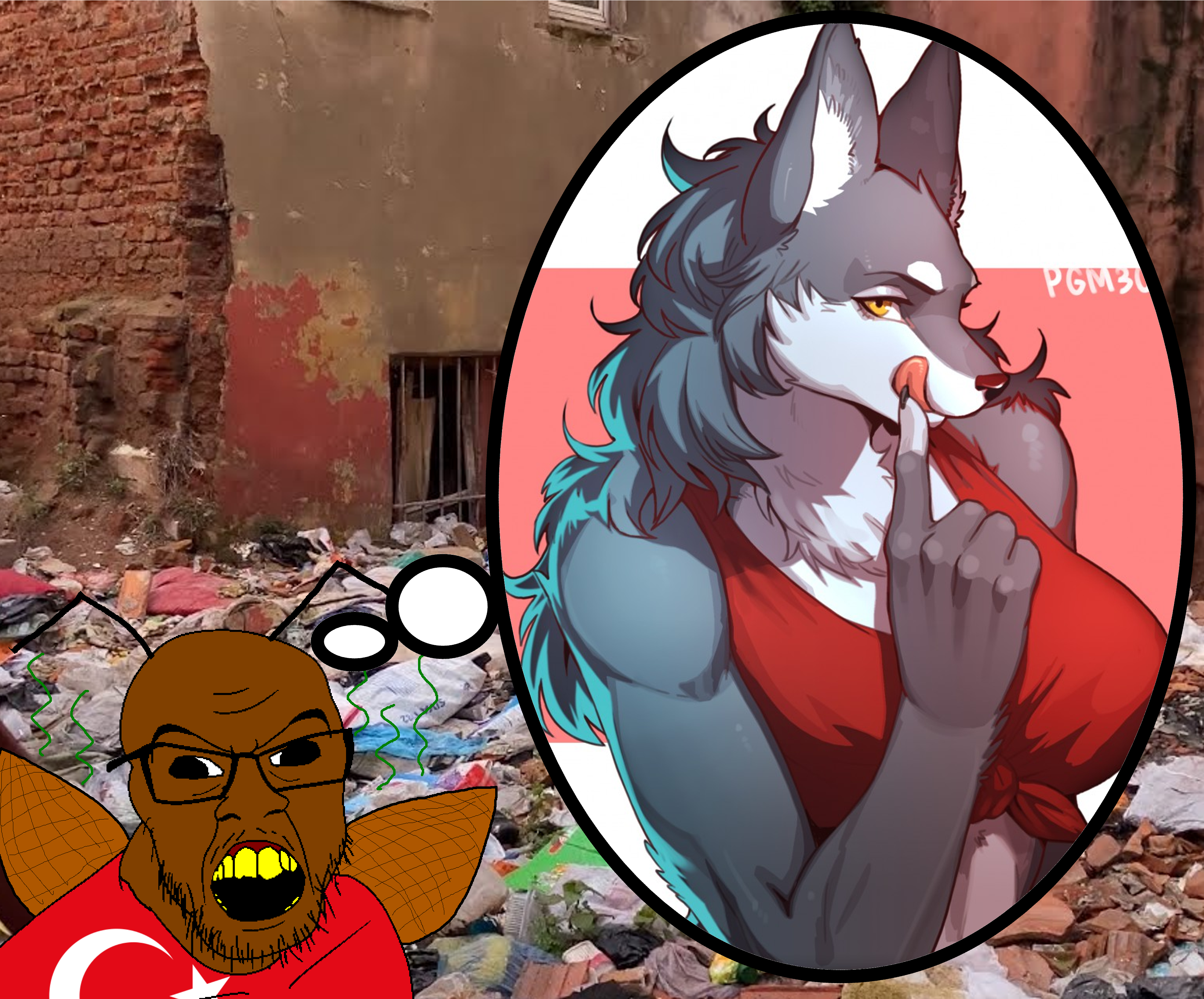 feraljak, animal, anthro, asena, brown skin, bug, furry, glasses, irl background, stubble