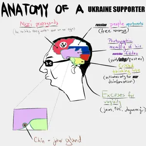 chudjak, /qa/ (4chan), anatomy, angry, brain, chud, closed mouth, country, diagram, ear