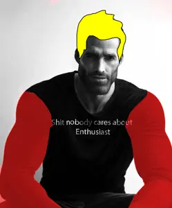 gigachad, beard, buff, closed mouth, clothes, gray skin, hair, muscles, muscular male, no glasses