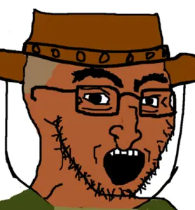 soyak, australia, australian, brown skin, clothes, glasses, hat, open mouth, soyjak, stubble