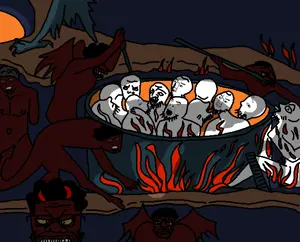feraljak, unknown, demon, fire, lava, multiple soyjaks, nigger, niggerhell, torture