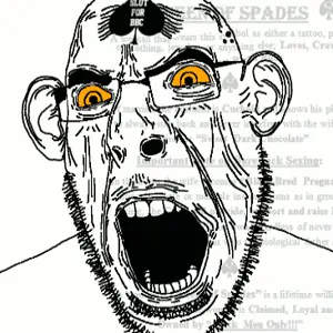 cobson, angry, animated, bloodshot eyes, content aware, ear, glasses, open mouth, queen of spades, soyjak