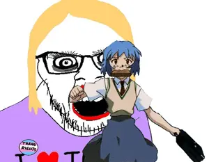 rei ayanami, feraljak, feraljak (crazed), animated, anime, blonde hair, blue hair, crazed, glasses, hair