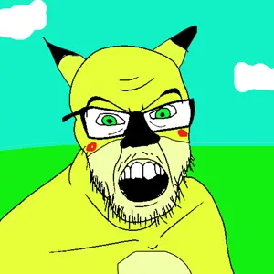 pikachu, sonichu, feraljak, angry, cloud, drawn background, ear, glasses, green eyes, open mouth
