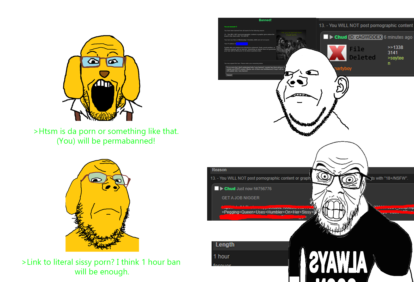 gigachad, feraljak, gapejak, impish, markiplier soyjak, animal, ban, closed mouth, comic, dog