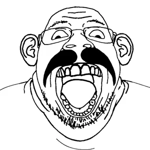bernd, distorted, ear, mustache, open mouth, uncolored skin, white background