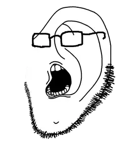 cobson, unknown, ear, gape, gaping mouth, glasses, open mouth, soyjak, stubble, transparent background