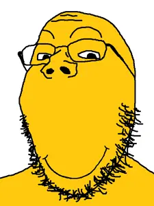 gapejak, good boy, 1soyjak, bald, closed mouth, glasses, good boy, looking at you, raised eyebrows, smile