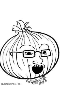 soyak, animated, black eyes, bouncing, food, glasses, monochrome, onion, open mouth, poyopoyo