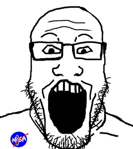 markiplier soyjak, badge, glasses, nasa, open mouth, soyjak, space, stubble