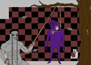 william afton, bernd, chudjak, hanging troonjak, troonjak, ack, crying, gray skin, hanging, noose