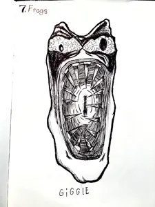 pepe, pepelaugh, soytober, soytober 2025, amphibian, animal, art, bloodshot eyes, drawfag, drawing
